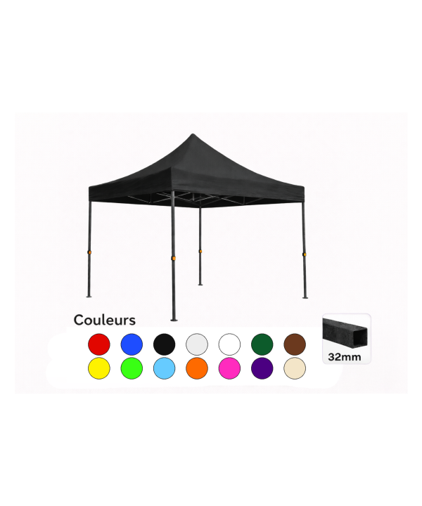 Tente pliante 3x3 noire LOISIR – Barnum acier 32 mm étanche