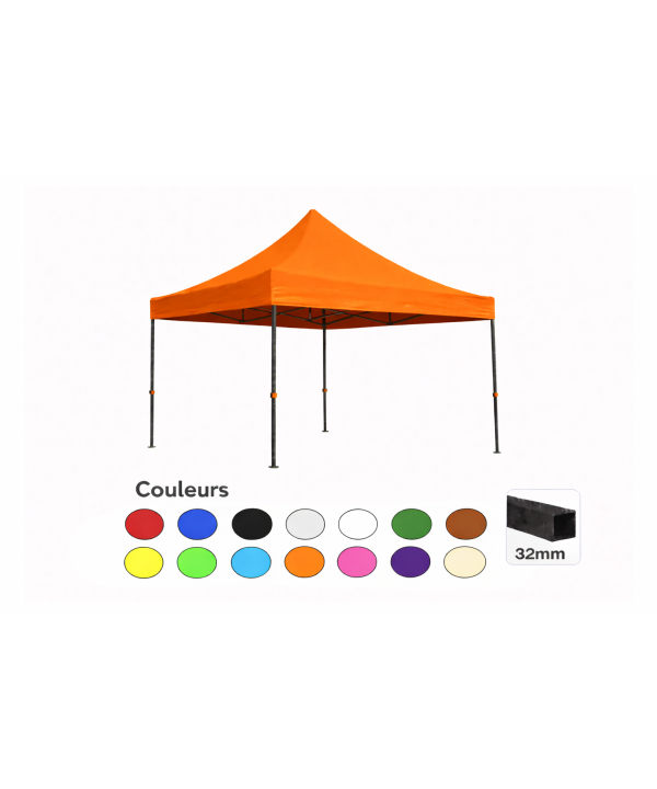 Tente pliante 3x3 orange LOISIR – Barnum acier 32 mm étanche