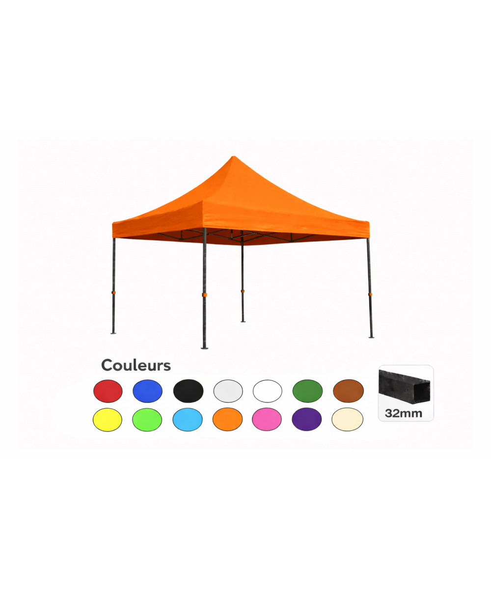 Tente pliante 3x3 orange LOISIR – Barnum acier 32 mm étanche