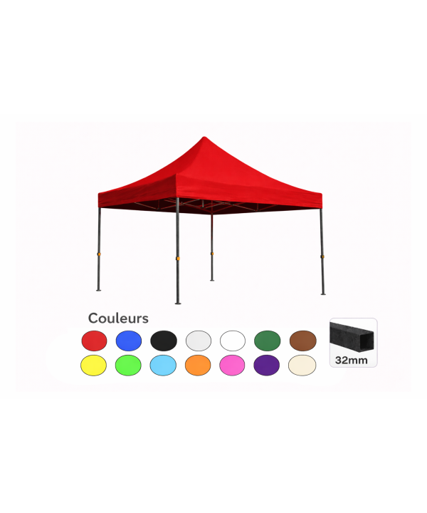 Tente pliante 3x3 rouge LOISIR – Barnum acier 32 mm étanche