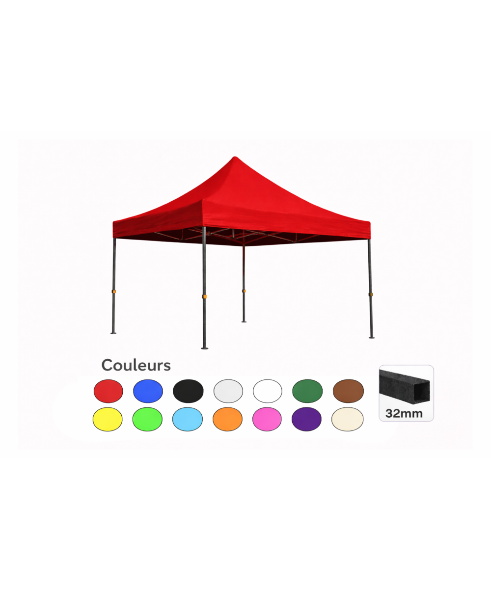 Tente pliante 3x3 rouge LOISIR – Barnum acier 32 mm étanche