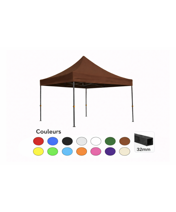 Tente pliante 3x3 marron LOISIR – Barnum acier 32 mm étanche