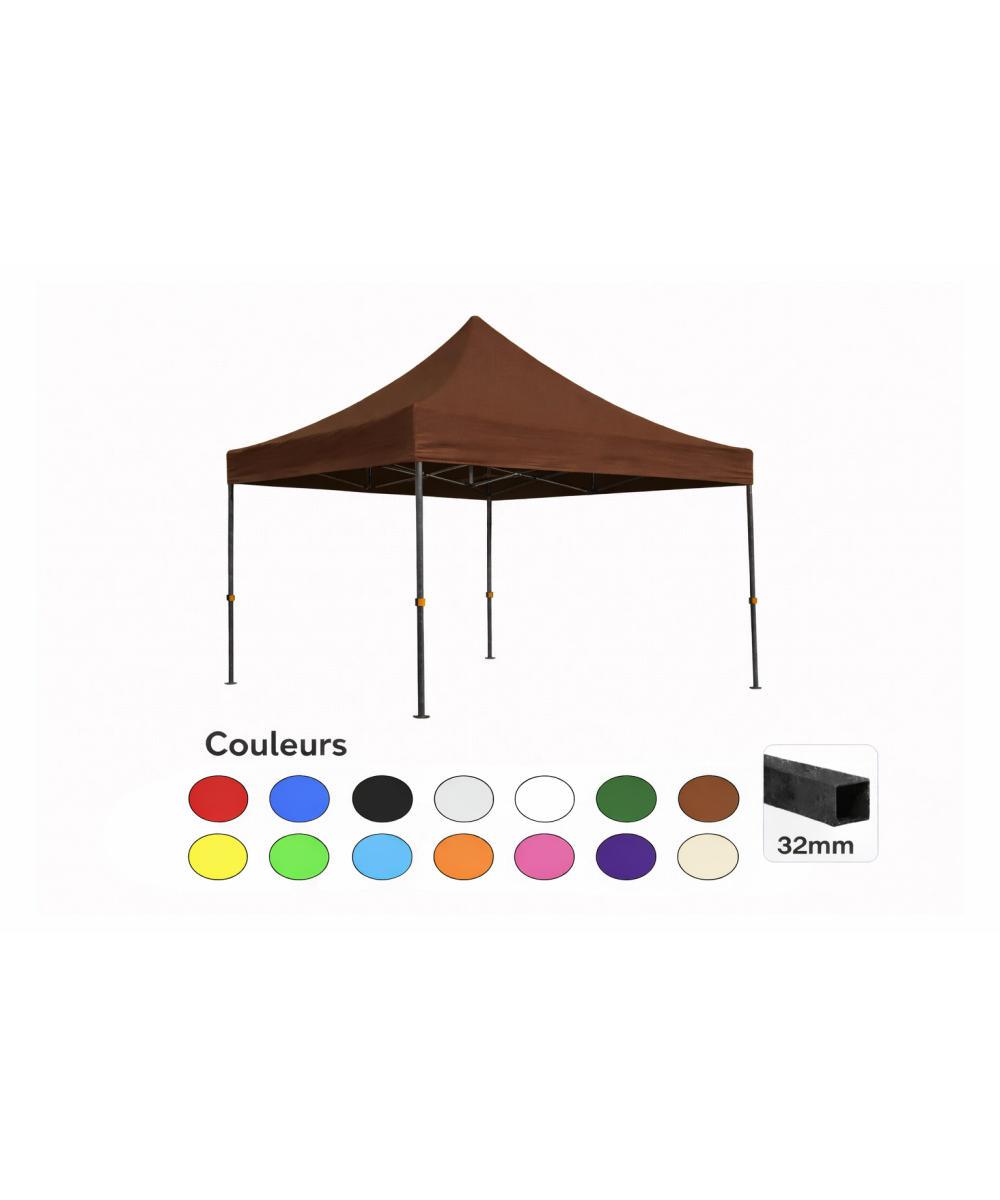 Tente pliante 3x3 marron LOISIR – Barnum acier 32 mm étanche