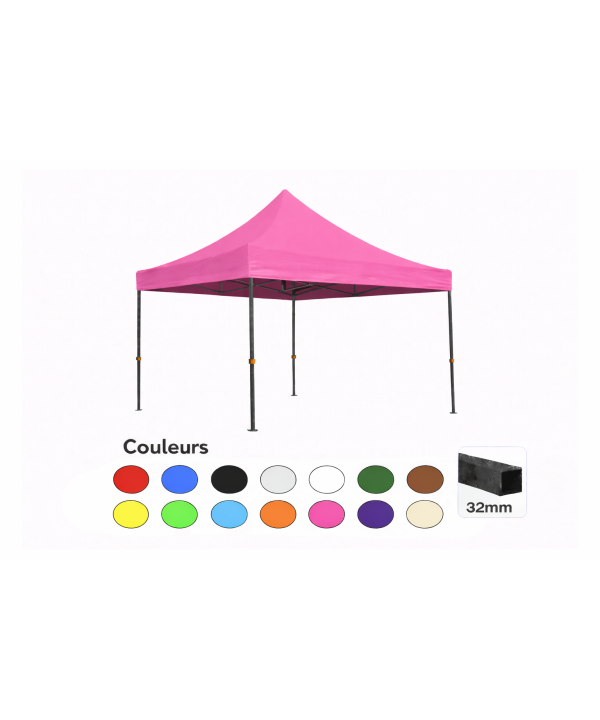 Tente pliante 3x3 rose LOISIR – Barnum acier 32 mm étanche