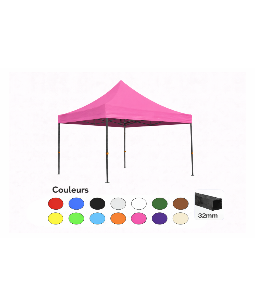 Tente pliante 3x3 rose LOISIR – Barnum acier 32 mm étanche