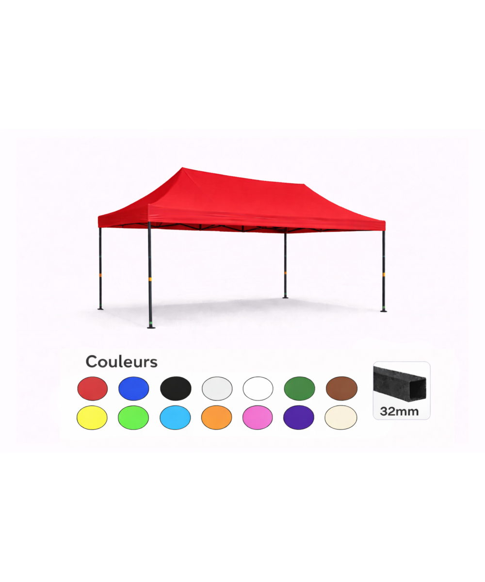 Tente pliante 3x4,5 rouge LOISIR – Barnum acier 32 mm – Toile 260 g/m² étanche – Sans parois