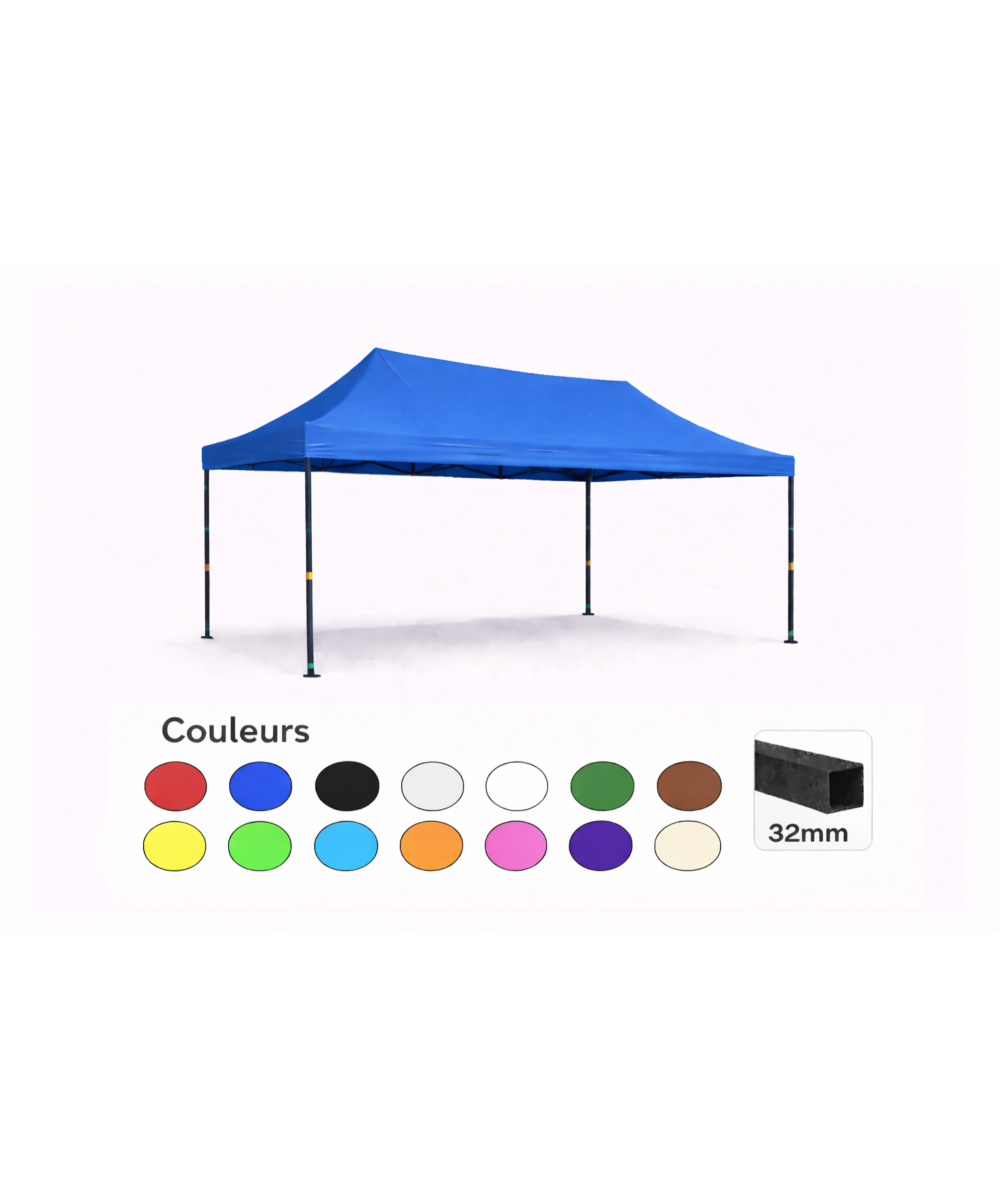 Tente pliante 3x4,5 bleue LOISIR – Barnum acier 32 mm – Toile 260 g/m² étanche – Sans parois