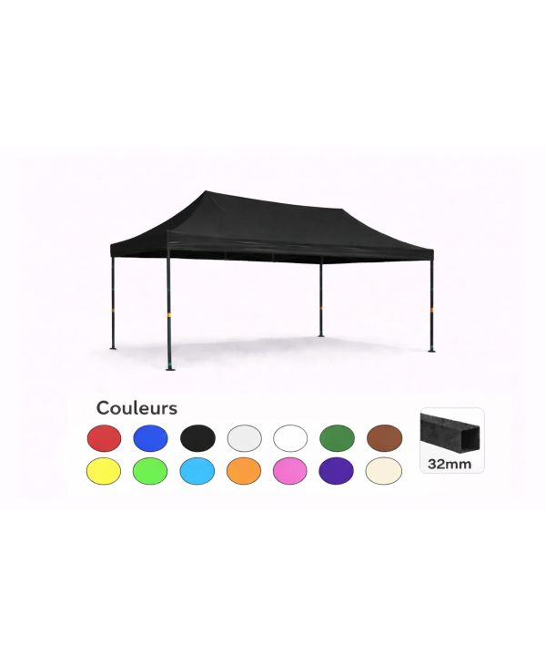Tente pliante 3x4,5 noire LOISIR – Barnum acier 32 mm – Toile 260 g/m² étanche – Sans parois