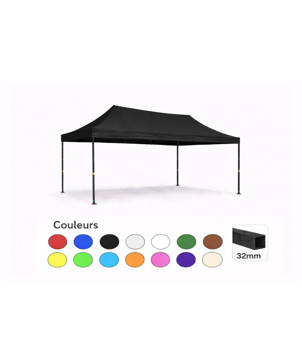Tente pliante 3x4,5 noire LOISIR – Barnum acier 32 mm – Toile 260 g/m² étanche – Sans parois