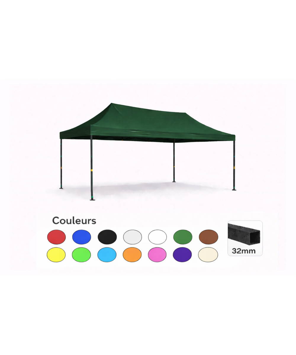 Tente pliante 3x4,5 verte – Barnum acier 32 mm étanche