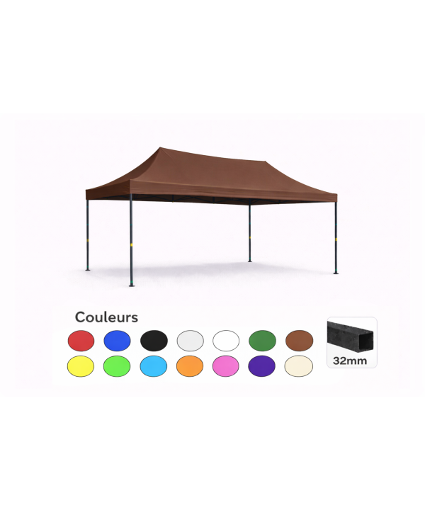 Tente pliante 3x4,5 marron – Barnum acier 32 mm étanche