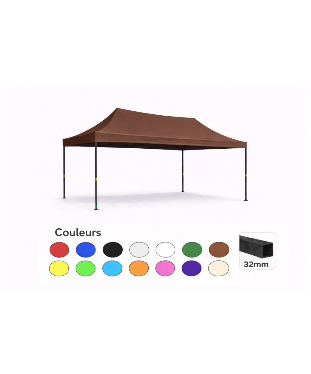 Tente pliante 3x4,5 marron – Barnum acier 32 mm étanche