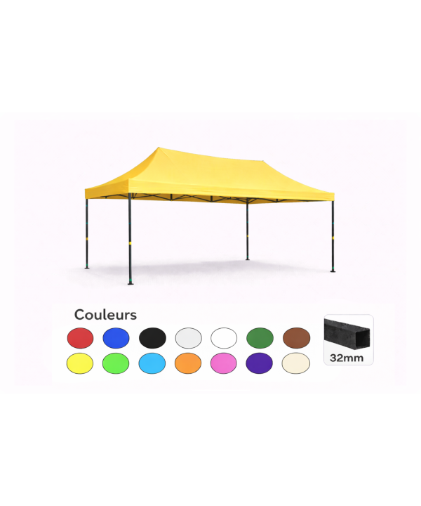 Tente pliante 3x4,5 jaune LOISIR – Barnum acier 32 mm – Toile 260 g/m² étanche – Sans parois
