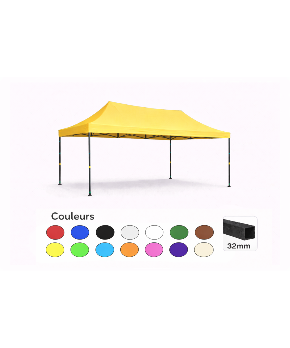 Tente pliante 3x4,5 jaune LOISIR – Barnum acier 32 mm – Toile 260 g/m² étanche – Sans parois