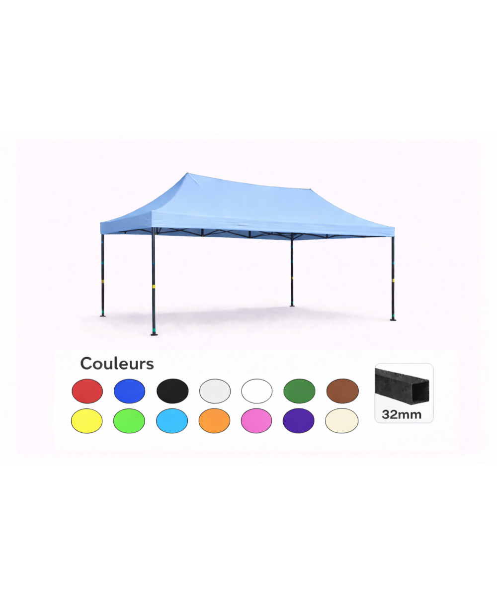 Tente pliante 3x4,5 bleu ciel LOISIR – Barnum acier 32 mm – Toile 260 g/m² étanche – Sans parois