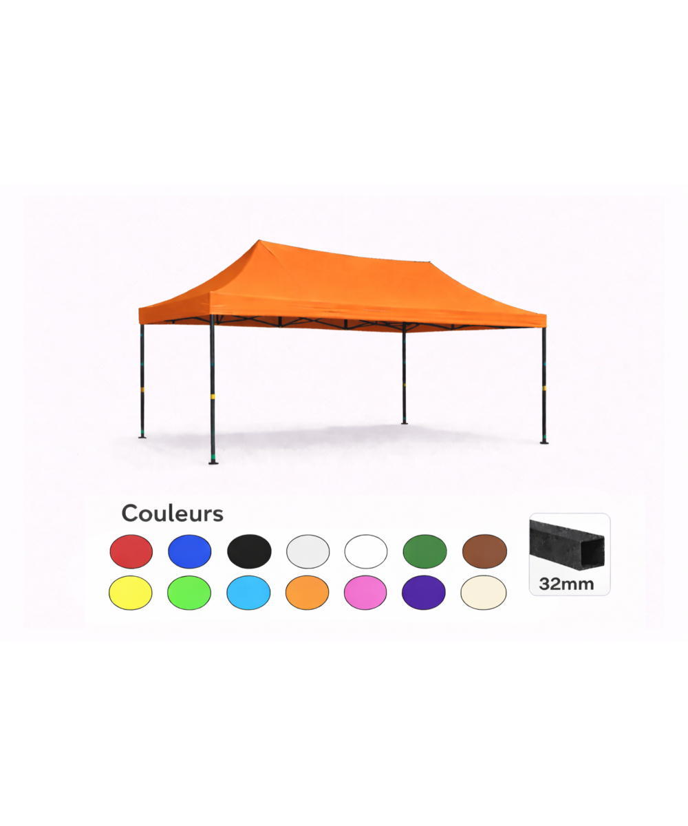 Tente pliante 3x4,5 orange LOISIR – Barnum acier 32 mm – Toile 260 g/m² étanche – Sans parois