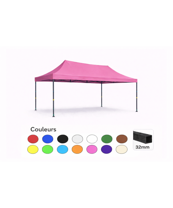 Tente pliante 3x4,5 rose LOISIR – Barnum acier 32 mm – Toile 260 g/m² étanche – Sans parois