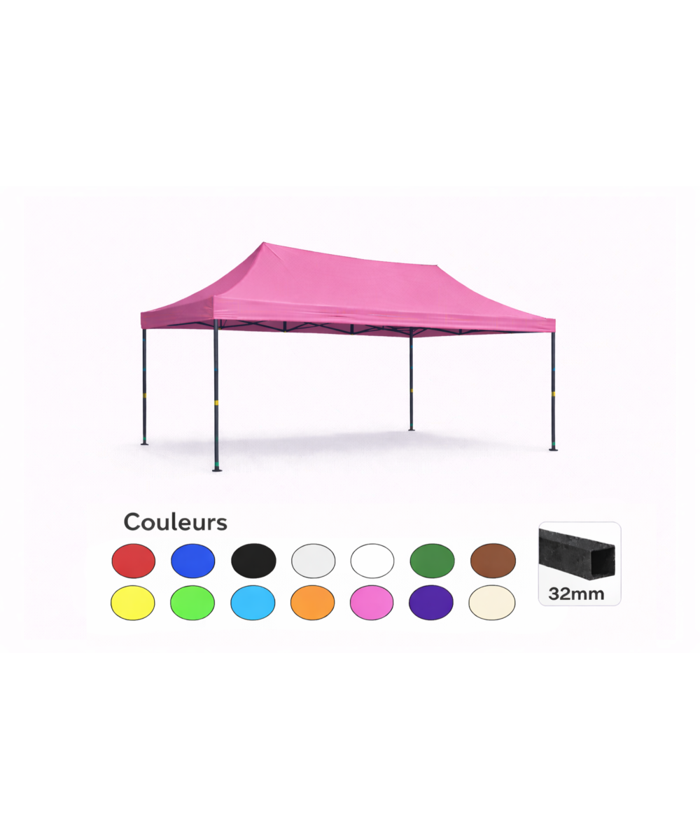 Tente pliante 3x4,5 rose LOISIR – Barnum acier 32 mm – Toile 260 g/m² étanche – Sans parois