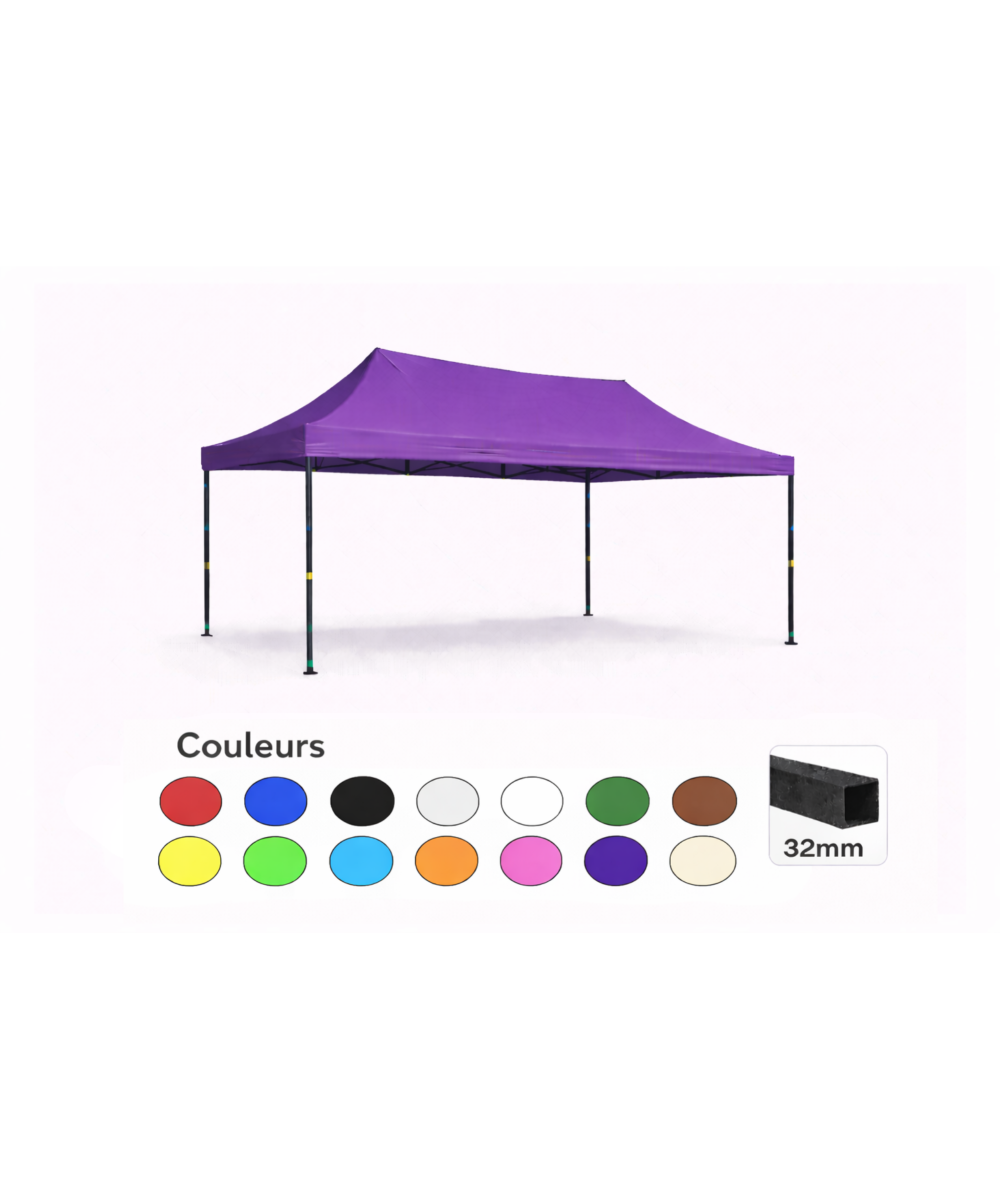 Tente pliante 3x4,5 violette LOISIR – Barnum acier 32 mm – Toile 260 g/m² étanche – Sans parois