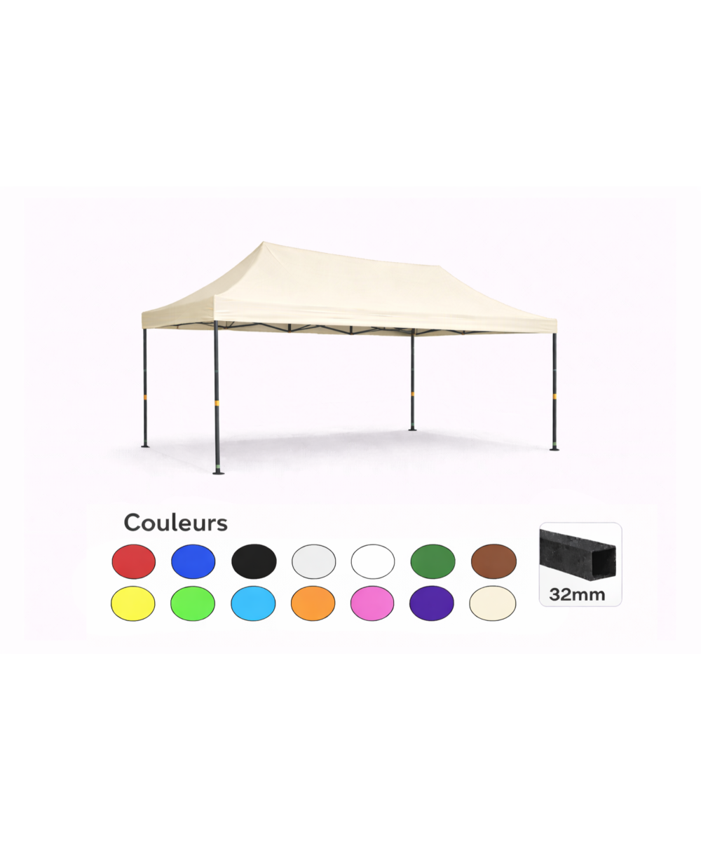 Tente pliante 3x4,5 crème LOISIR – Barnum acier 32 mm – Toile 260 g/m² étanche – Sans parois