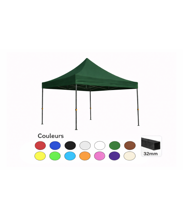 Tente pliante 3x3 verte LOISIR – Barnum acier 32 mm étanche