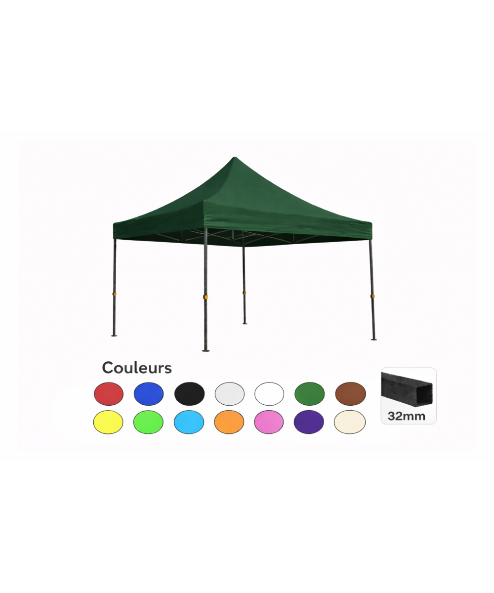 Tente pliante 3x3 verte LOISIR – Barnum acier 32 mm étanche
