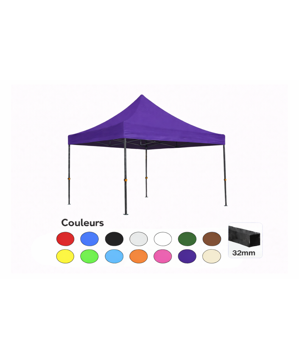 Tente pliante 3x3 violette LOISIR – Barnum acier 32 mm étanche