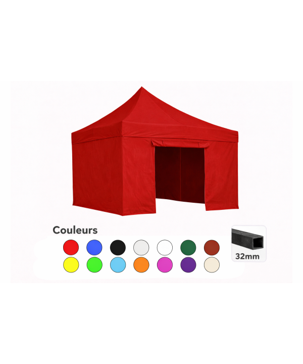 Tente pliante 3x3 rouge LOISIR – Barnum acier 32 mm avec parois