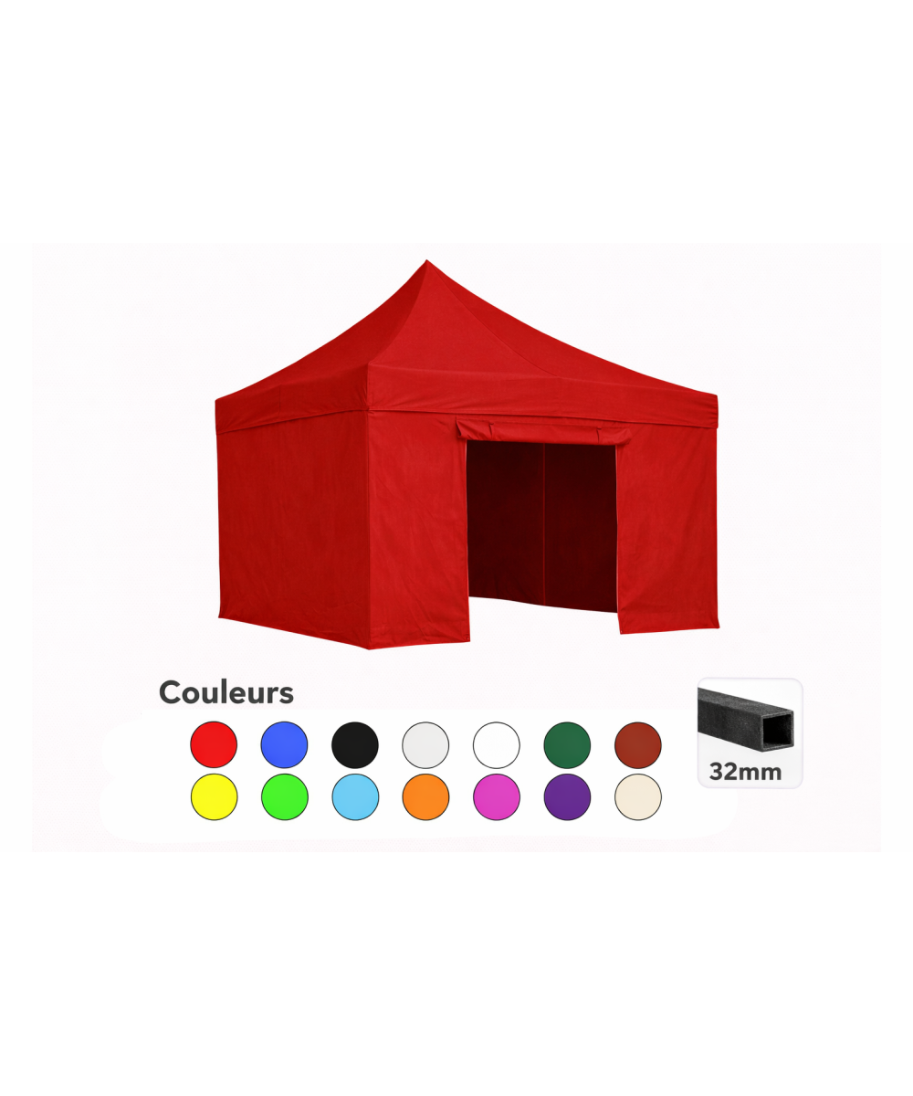 Tente pliante 3x3 rouge LOISIR – Barnum acier 32 mm avec parois