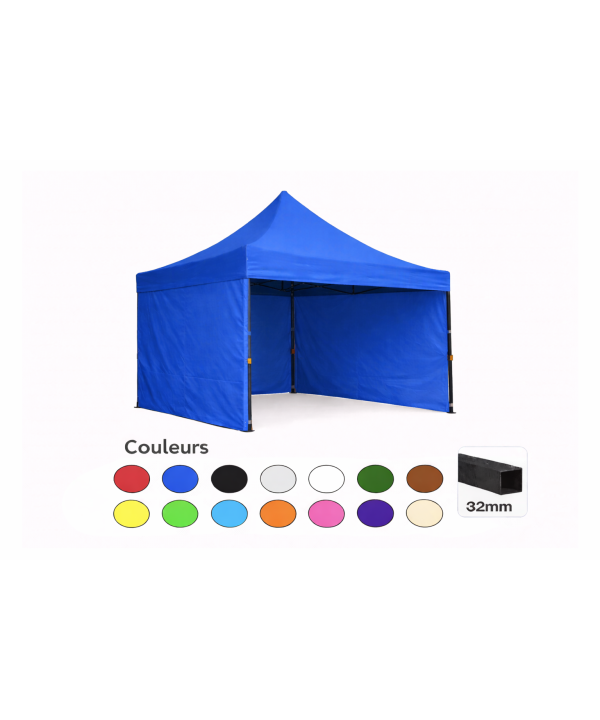 Tente pliante 3x3 bleue LOISIR – Barnum acier 32 mm avec parois
