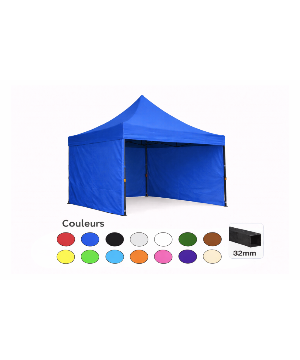 Tente pliante 3x3 bleue LOISIR – Barnum acier 32 mm avec parois