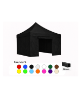 Tente pliante 3x3 noire LOISIR – Barnum acier 32 mm avec parois