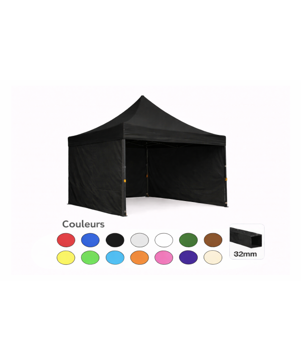 Tente pliante 3x3 noire LOISIR – Barnum acier 32 mm avec parois