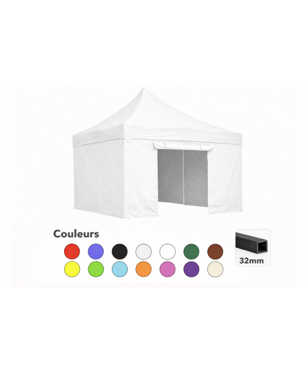 Tente pliante 3x3 blanche LOISIR – Barnum acier 32 mm avec parois