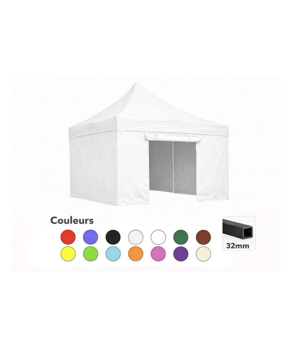 Tente pliante 3x3 blanche LOISIR – Barnum acier 32 mm avec parois