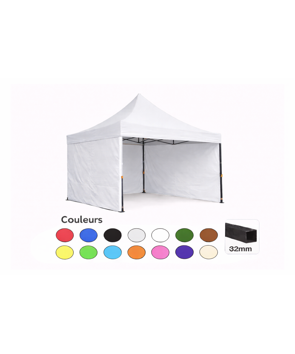 Tente pliante 3x3 blanche LOISIR – Barnum acier 32 mm avec parois