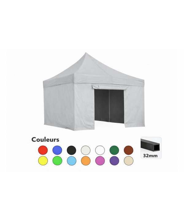 Tente pliante 3x3 gris clair LOISIR – Barnum acier 32 mm avec parois