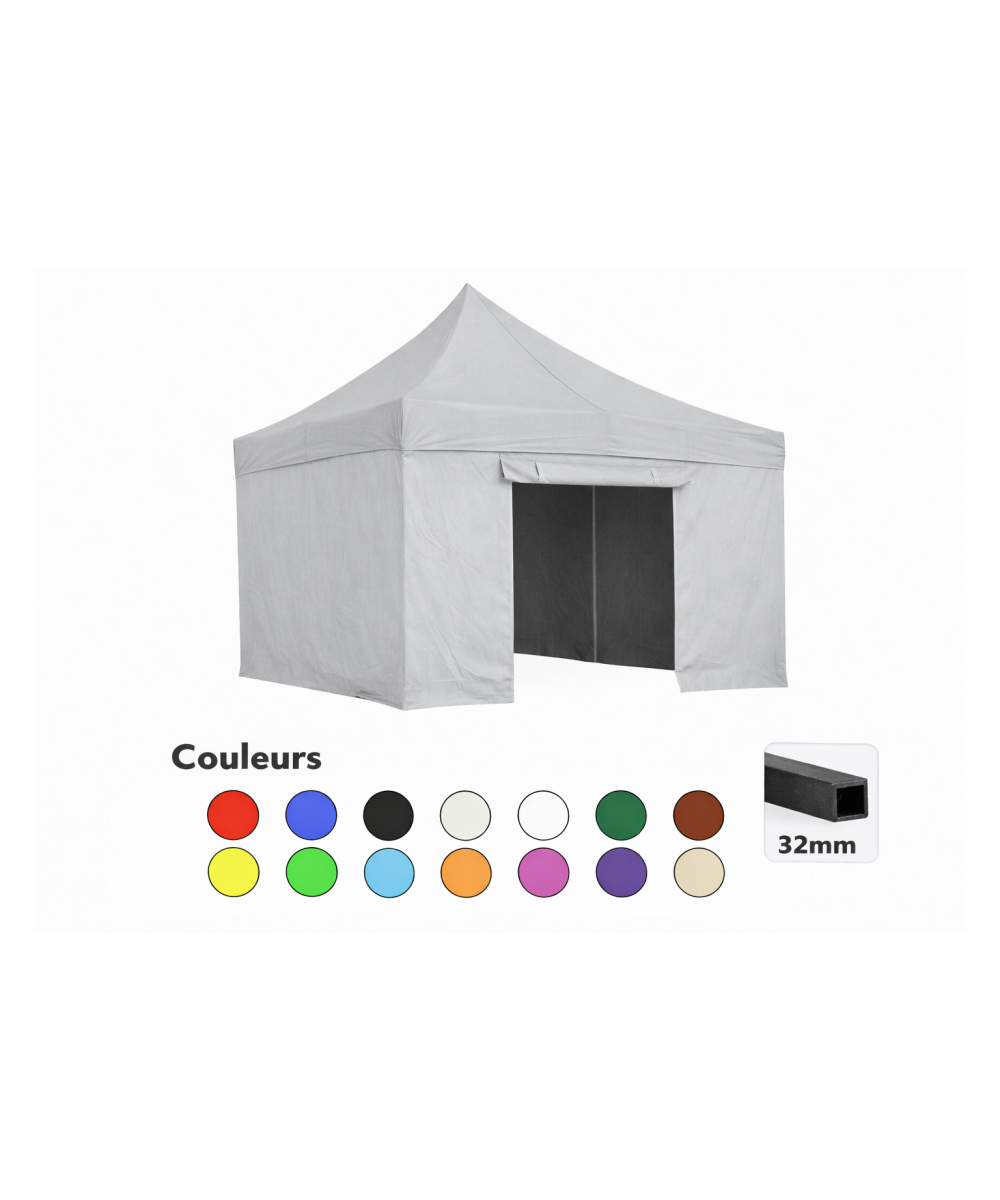 Tente pliante 3x3 gris clair LOISIR – Barnum acier 32 mm avec parois