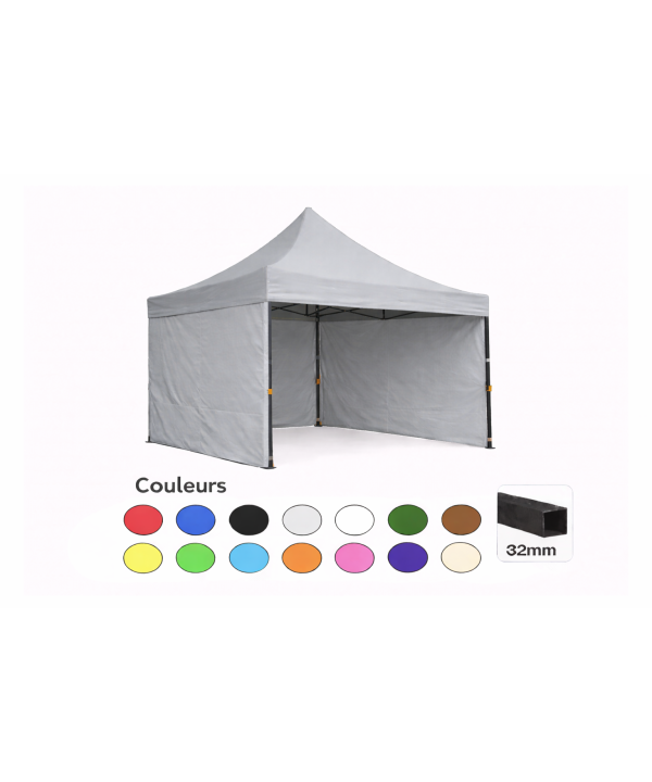Tente pliante 3x3 gris clair LOISIR – Barnum acier 32 mm avec parois