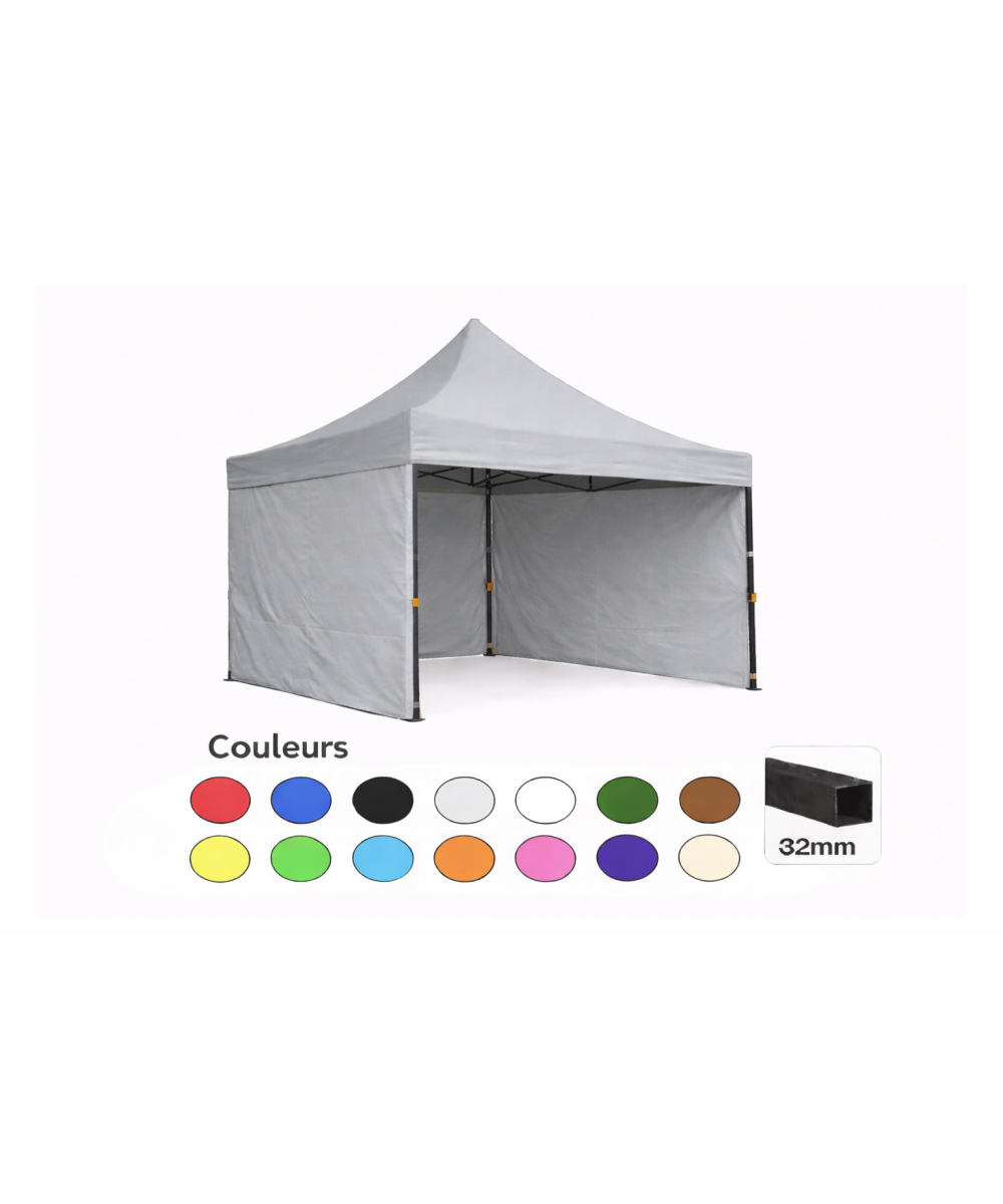 Tente pliante 3x3 gris clair LOISIR – Barnum acier 32 mm avec parois