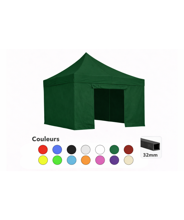 Tente pliante 3x3 verte LOISIR – Barnum acier 32 mm avec parois