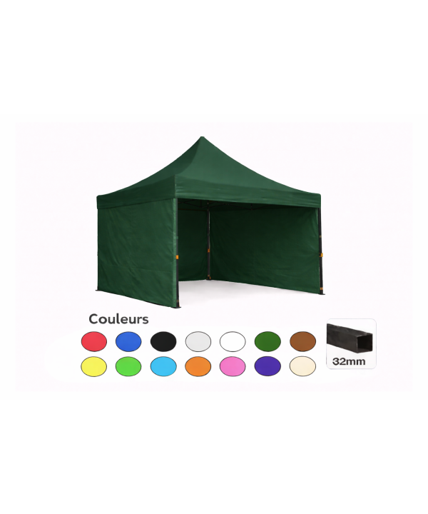 Tente pliante 3x3 verte LOISIR – Barnum acier 32 mm avec parois