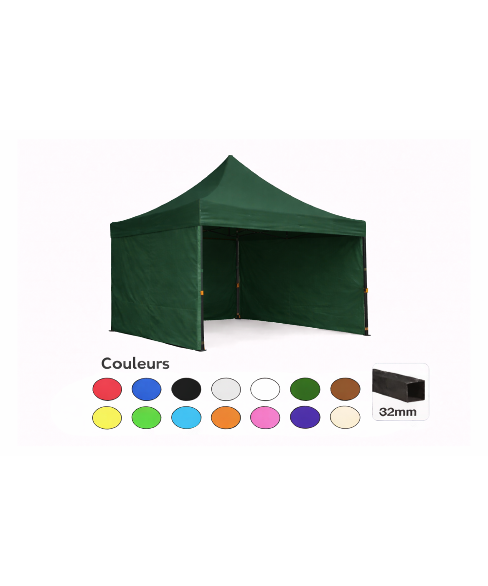 Tente pliante 3x3 verte LOISIR – Barnum acier 32 mm avec parois