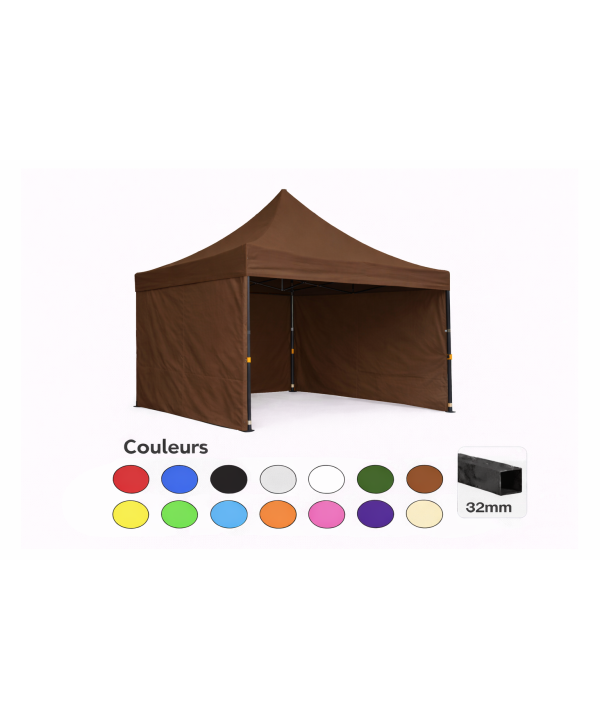 Tente pliante 3x3 marron LOISIR – Barnum acier 32 mm avec parois