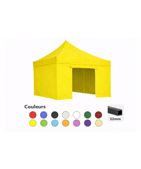 Tente pliante 3x3 jaune LOISIR – Barnum acier 32 mm avec parois