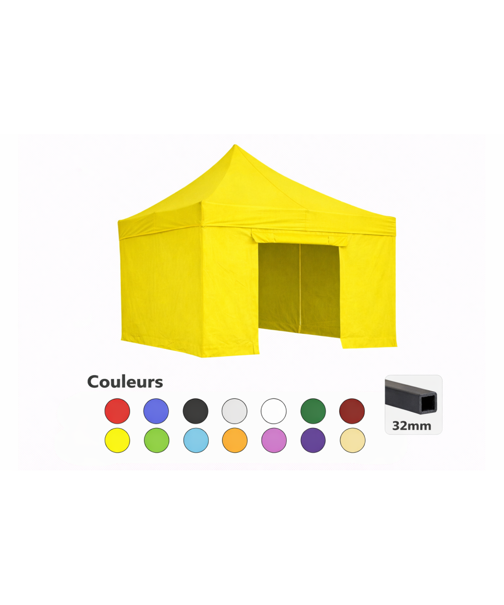 Tente pliante 3x3 jaune LOISIR – Barnum acier 32 mm avec parois