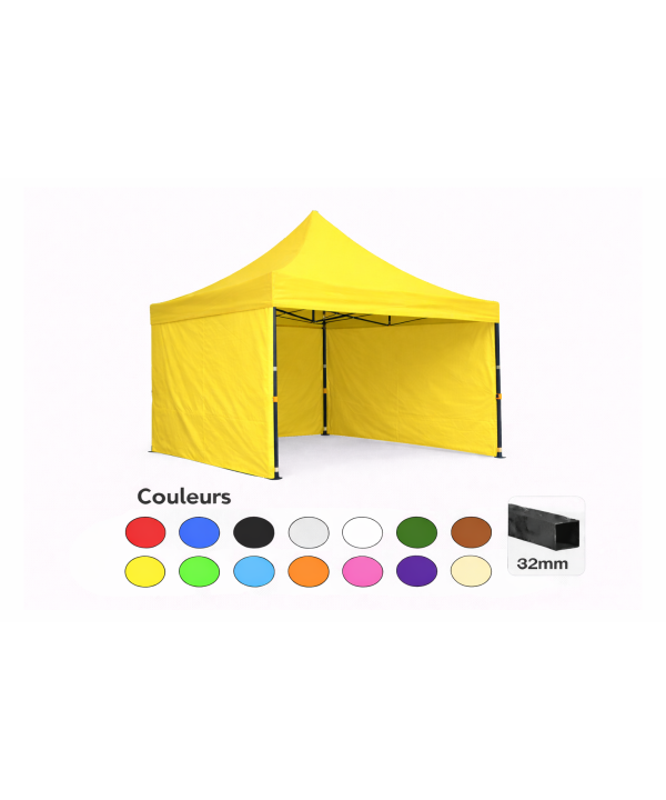 Tente pliante 3x3 jaune LOISIR – Barnum acier 32 mm avec parois