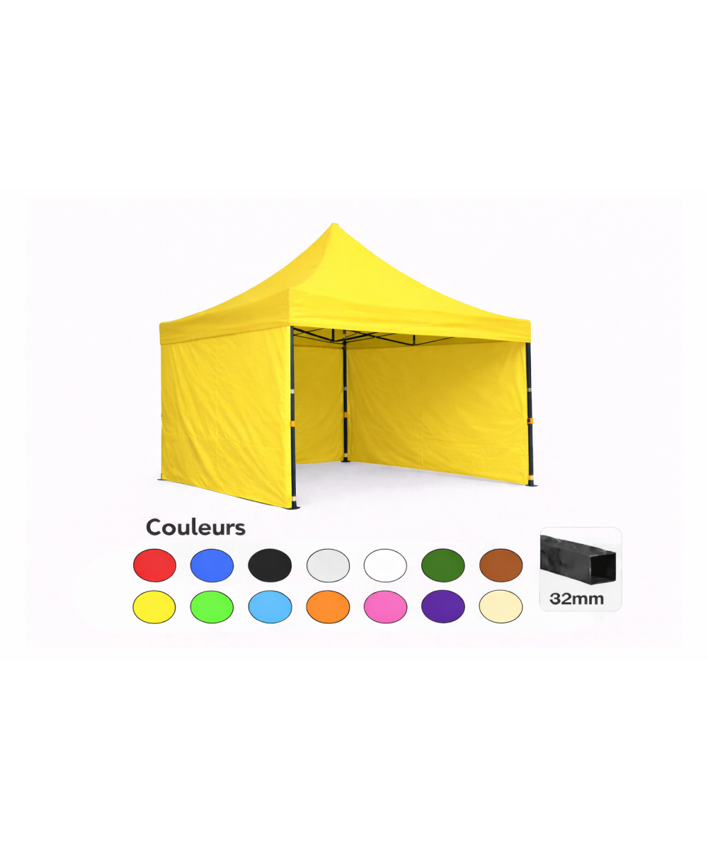 Tente pliante 3x3 jaune LOISIR – Barnum acier 32 mm avec parois