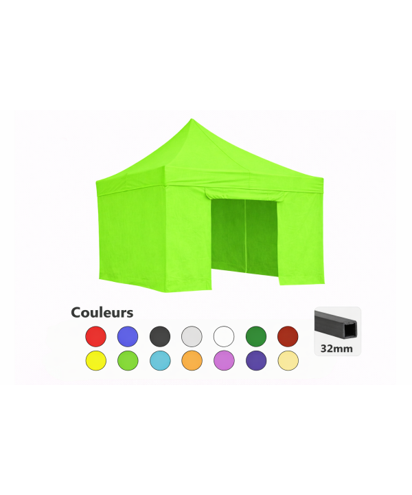 Tente pliante 3x3 vert clair LOISIR – Barnum acier 32 mm avec parois