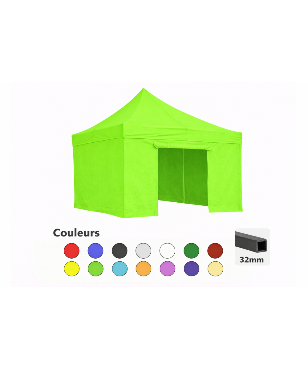 Tente pliante 3x3 vert clair LOISIR – Barnum acier 32 mm avec parois